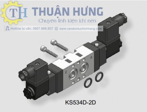 Van Điện Từ Khí Nén KCC KS534D (Ren 13, Van Khí Nén 5/2, Loại Lắp Hông Xi Lanh Xoay)
