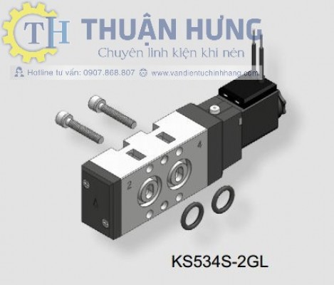 Van Điện Từ Khí Nén KCC KS534S (Ren 13, Van Hơi 5/2, Loại Lắp Hông Xi Lanh Xoay)