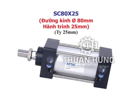 Ben hơi khí nén AIRTAC SC80x25 (Đường kính phi 80mm x hành trình 25mm)
