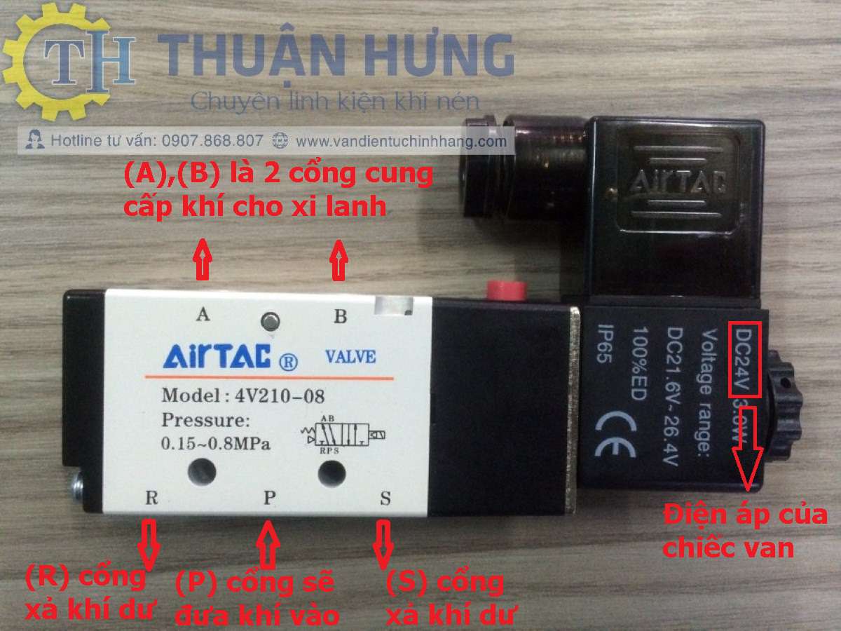 Các thông số cổng và điện áp của van điện từ khí nén AIRTAC 4V210-08 tại Q12 TPHCM