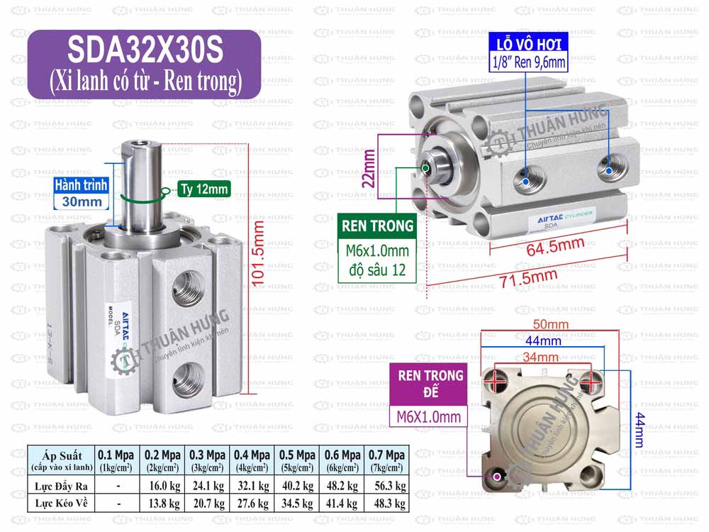 Kích thước xi lanh khí nén Airtac SDA32x30S