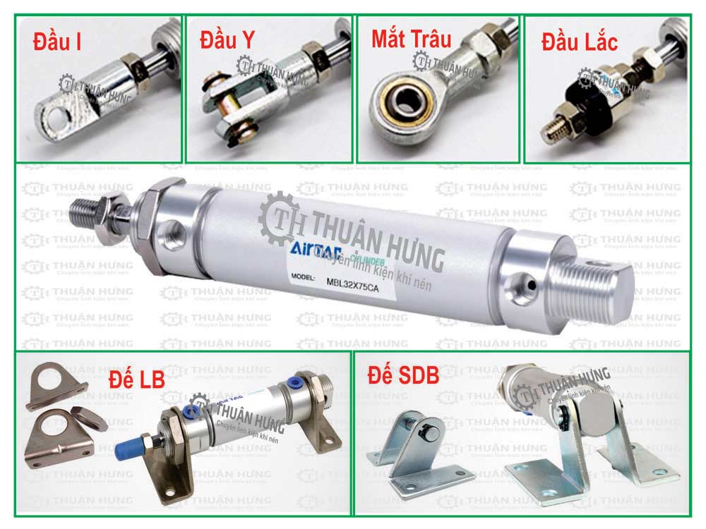 Phụ kiện đầu Y, Mắt trâu, Đầu lắc và đế FA, LB, SDB…Ben hơi khí nén MBL20 – MBL25 – MBL32 – MBL40 – MBL50 – MBL63