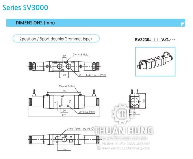 Thông số kích thước và cấu tạo van điện từ khí nén SKP SV3230