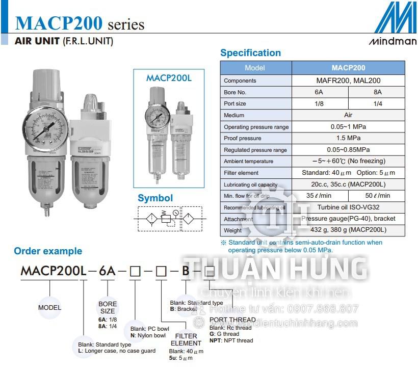 Thông số kĩ thuật của bộ lọc khí nén MINDMAN MACP200-08A ren 13