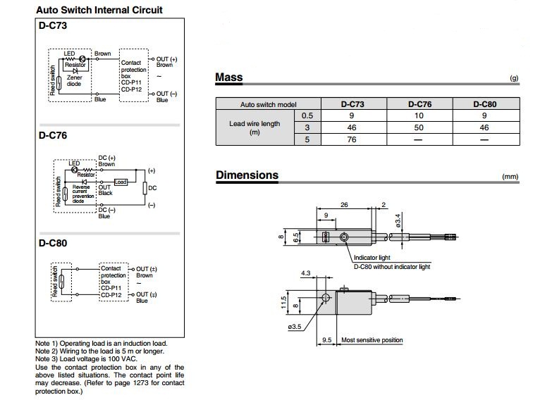 Thông số kĨ thuật và kích cỡ của cảm biến từ sensor SMC D-C73