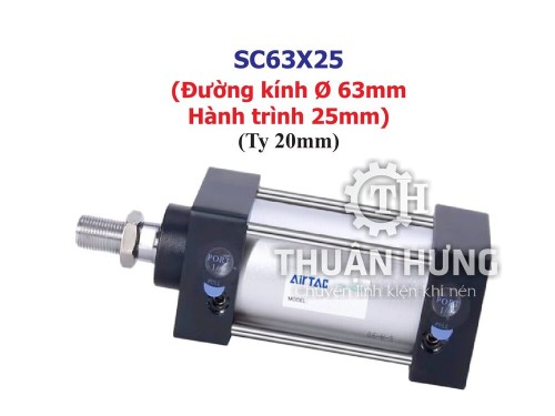 Ben hơi khí nén AIRTAC SC63x25 (Đường kính phi 63mm x hành trình 25mm)