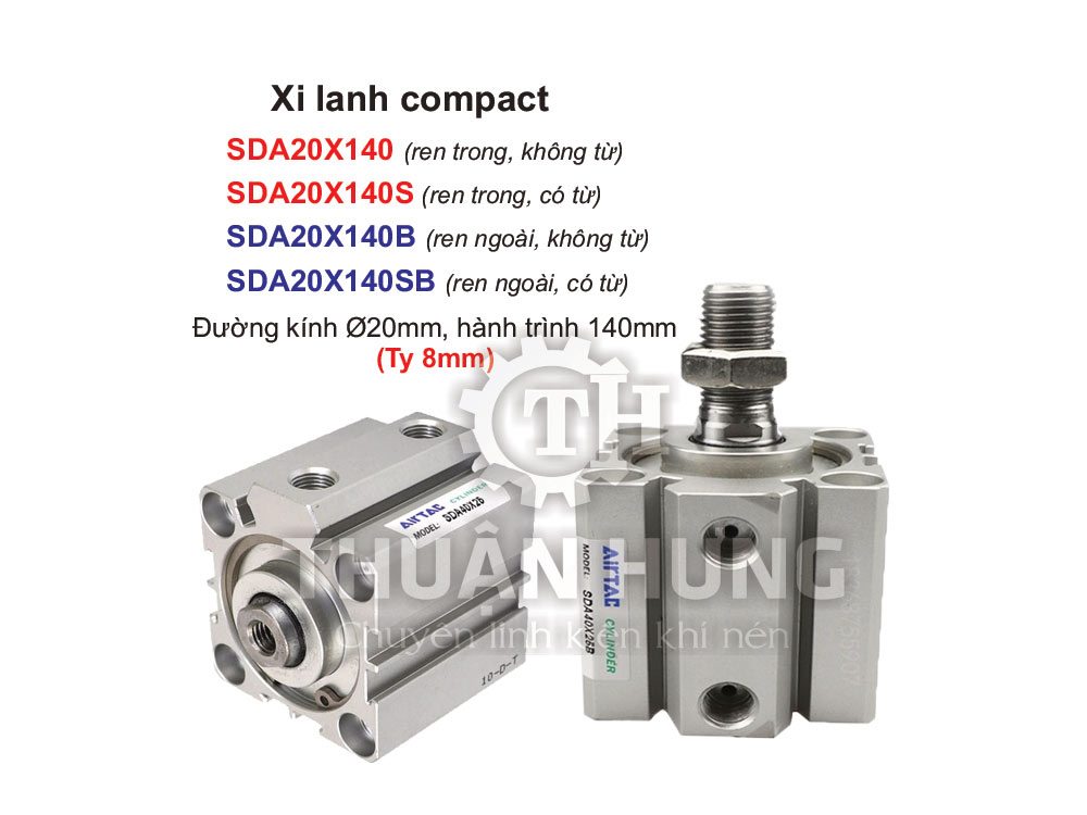 Xi lanh Compact Airtac SDA20X140 (Đường kính phi 20mm x hành trình 140mm)