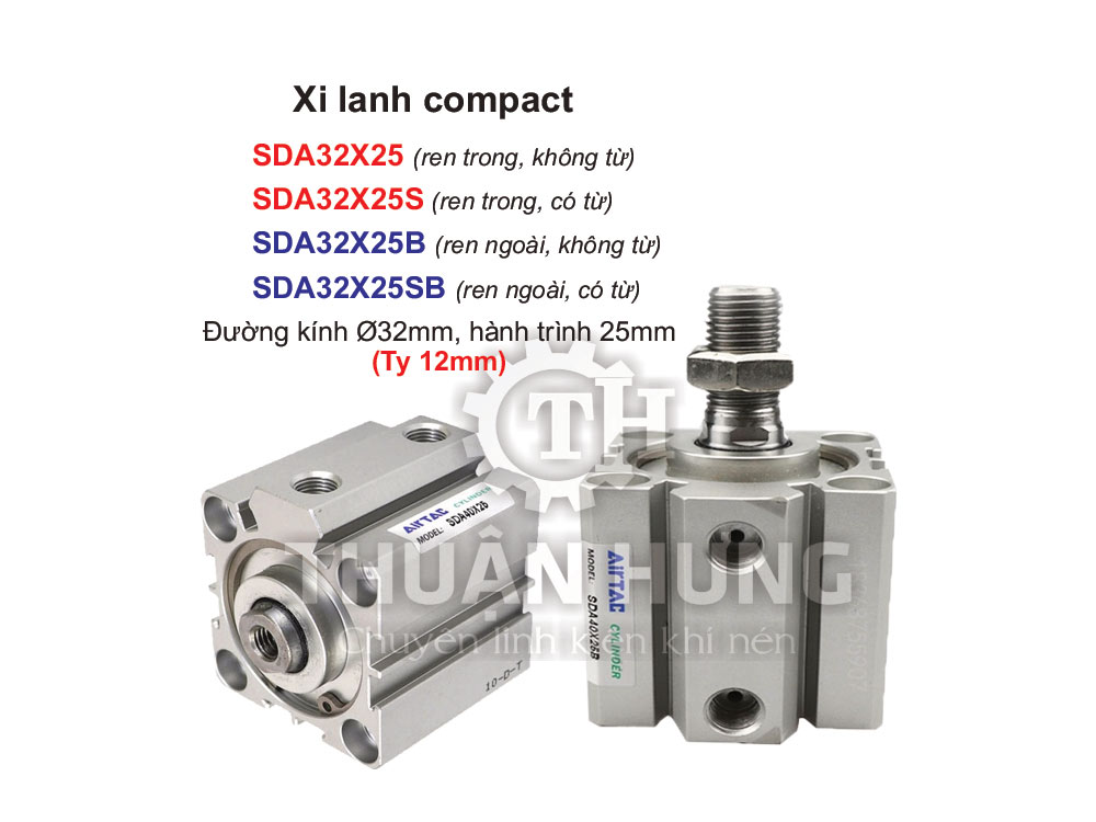 Xi lanh Compact Airtac SDA32X25 (Đường kính phi 32mm x hành trình 25mm)
