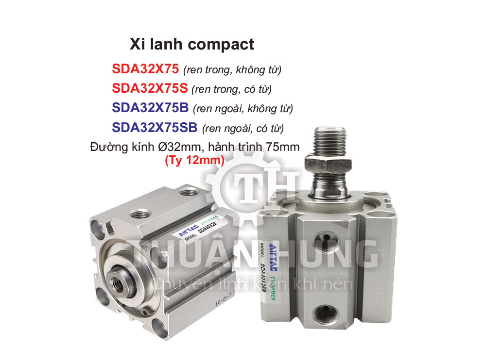 Xi lanh Compact Airtac SDA32X75 (Đường kính phi 32mm x hành trình 75mm)